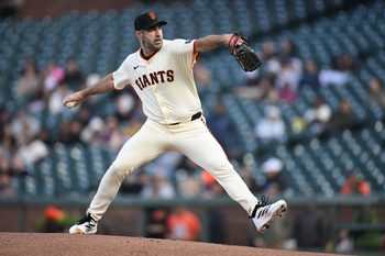 May 1, 2025; San Francisco, California, USA; San Francisco Giants starting pitcher Justin Verlander (35) throws against the Colorado Rockies in the first inning at Oracle Park. Mandatory Credit: Eakin Howard-Imagn Images