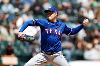 May 25, 2025; Chicago, Illinois, USA; Texas Rangers starting pitcher Patrick Corbin (46) delivers a pitch against the Chicago White Sox during the second inning at Rate Field. Mandatory Credit: Kamil Krzaczynski-Imagn Images