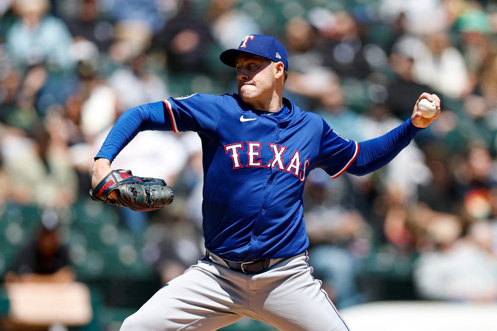 May 25, 2025; Chicago, Illinois, USA; Texas Rangers starting pitcher Patrick Corbin (46) delivers a pitch against the Chicago White Sox during the second inning at Rate Field. Mandatory Credit: Kamil Krzaczynski-Imagn Images