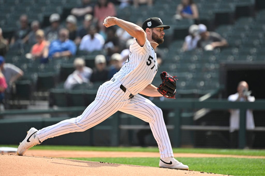 Jun 7, 2025; Chicago, Illinois, USA; Chicago White Sox pitcher Adrian Houser (57) delivers during the first inning against the Kansas City Royals at Rate Field. Mandatory Credit: Matt Marton-Imagn Images