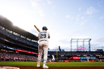 Jun 17, 2025; Seattle, Washington, USA; Seattle Mariners catcher Cal Raleigh (29) stands in the on deck circle during the eighth inning against the Boston Red Sox at T-Mobile Park. Mandatory Credit: Joe Nicholson-Imagn Images