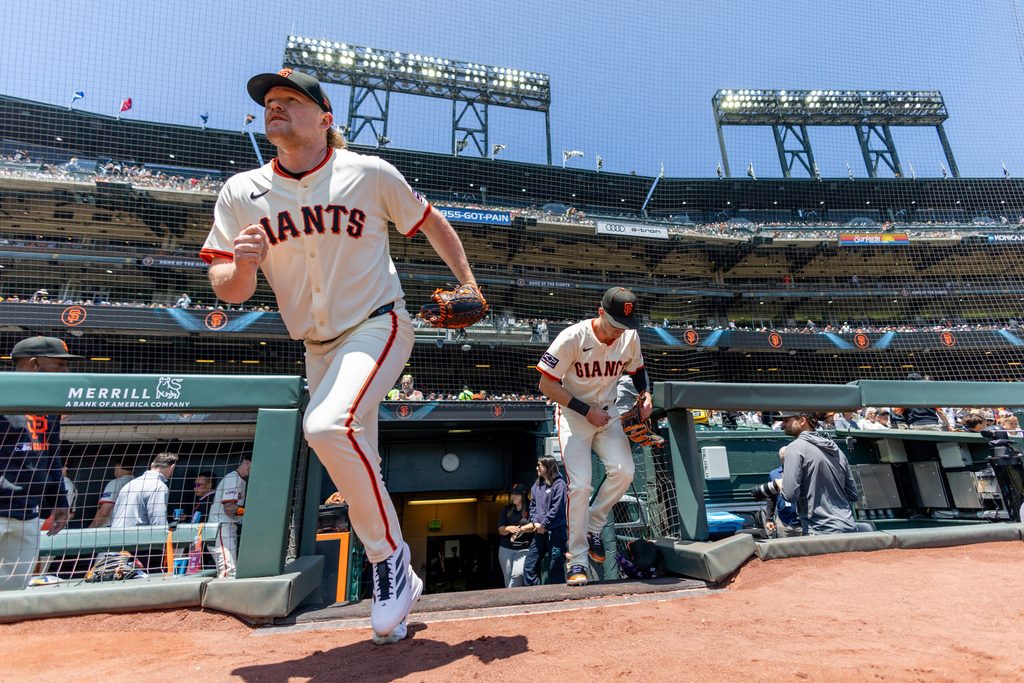 Jun 19, 2025; San Francisco, California, USA; San Francisco Giants pitcher Logan Webb (62) takes the field to start the game against the Cleveland Guardians at Oracle Park. Mandatory Credit: Bob Kupbens-Imagn Images