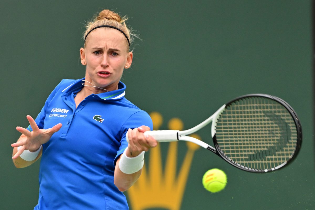 Mar 10, 2023; Indian Wells, CA, USA;  Jil Teichmann (SUI) during her second round match as she defeated Belinda Bencic (not pictured) during the BNP Paribas Open at the Indian Wells Tennis Garden. Mandatory Credit: Jayne Kamin-Oncea-Imagn Images