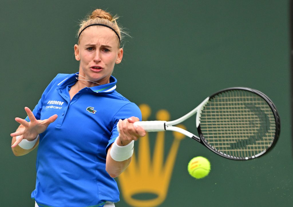 Mar 10, 2023; Indian Wells, CA, USA;  Jil Teichmann (SUI) during her second round match as she defeated Belinda Bencic (not pictured) during the BNP Paribas Open at the Indian Wells Tennis Garden. Mandatory Credit: Jayne Kamin-Oncea-Imagn Images