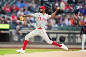 May 13, 2024; New York City, New York, USA; Philadelphia Phillies pitcher Christopher Sanchez (61) delivers a pitch against the New York Mets during the first inning at Citi Field. Mandatory Credit: Gregory Fisher-Imagn Images