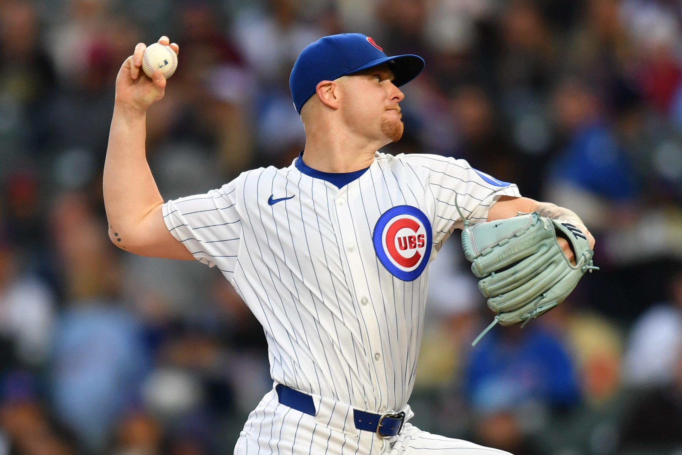 May 27, 2025; Chicago, Illinois, USA; Chicago Cubs starting pitcher Cade Horton (22) pitches during a game against the Colorado Rockies at Wrigley Field. Mandatory Credit: Patrick Gorski-Imagn Images