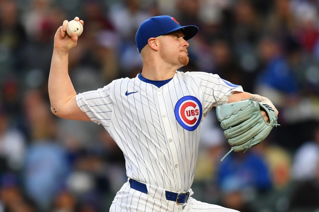 May 27, 2025; Chicago, Illinois, USA; Chicago Cubs starting pitcher Cade Horton (22) pitches during a game against the Colorado Rockies at Wrigley Field. Mandatory Credit: Patrick Gorski-Imagn Images