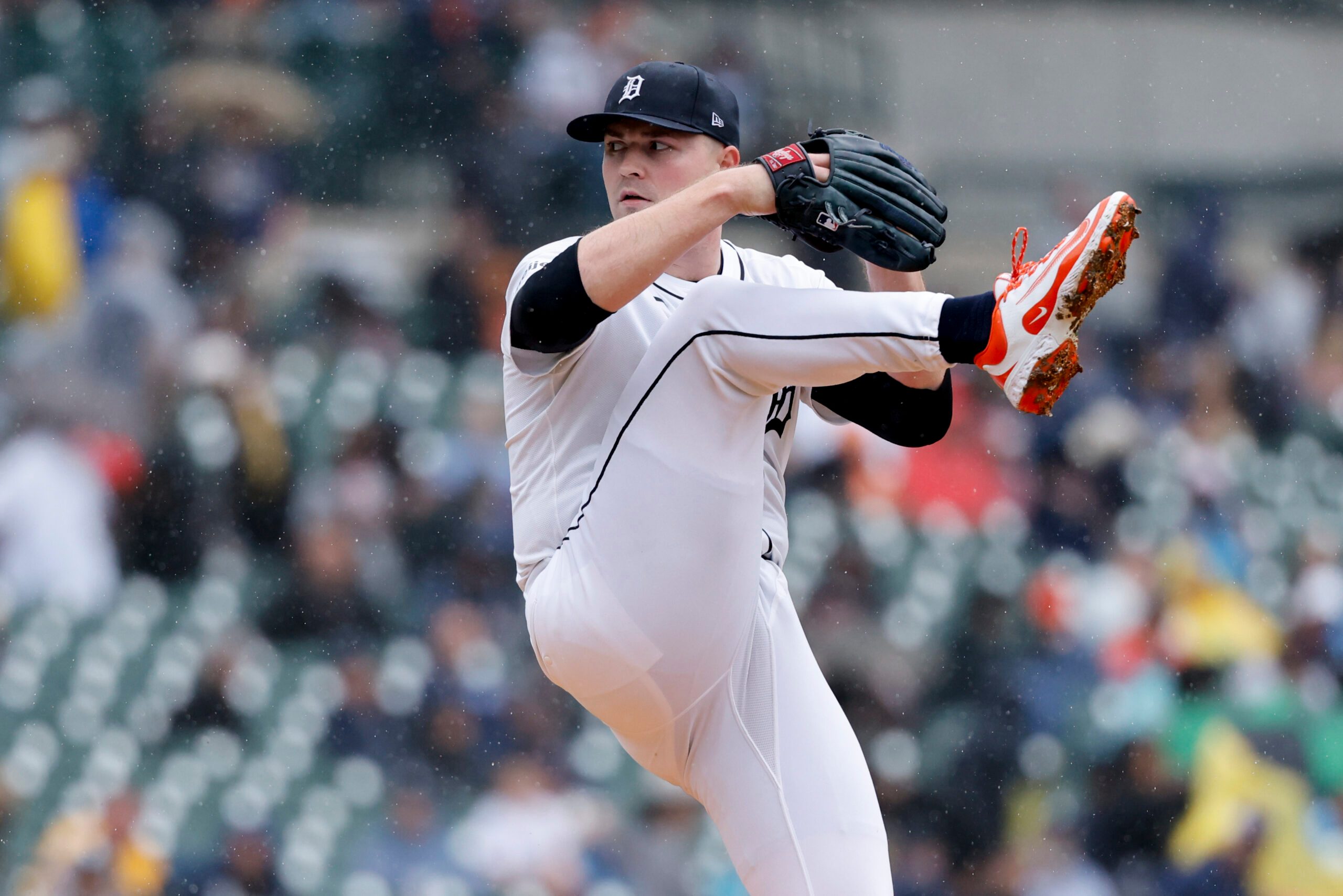 Jun 19, 2025; Detroit, Michigan, USA; Detroit Tigers pitcher Tarik Skubal (29) pitches in the first inning against the Pittsburgh Pirates at Comerica Park. Mandatory Credit: Rick Osentoski-Imagn Images