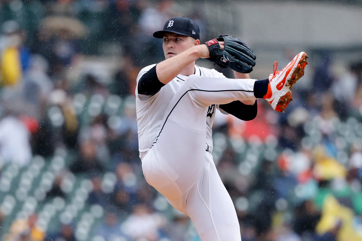 Jun 19, 2025; Detroit, Michigan, USA; Detroit Tigers pitcher Tarik Skubal (29) pitches in the first inning against the Pittsburgh Pirates at Comerica Park. Mandatory Credit: Rick Osentoski-Imagn Images