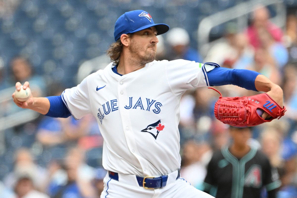 Jun 19, 2025; Toronto, Ontario, CAN;  Toronto Blue Jays starting pitcher Kevin Gausman (34) delivers a pitch against the Arizona Diamondbacks in the first inning at Rogers Centre. Mandatory Credit: Dan Hamilton-Imagn Images