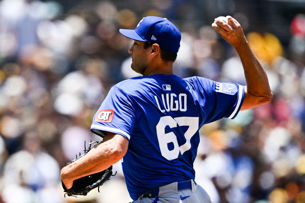 Jun 22, 2025; San Diego, California, USA; Kansas City Royals pitcher Seth Lugo (67) delivers during the first inning against the San Diego Padres at Petco Park. Mandatory Credit: Denis Poroy-Imagn Images