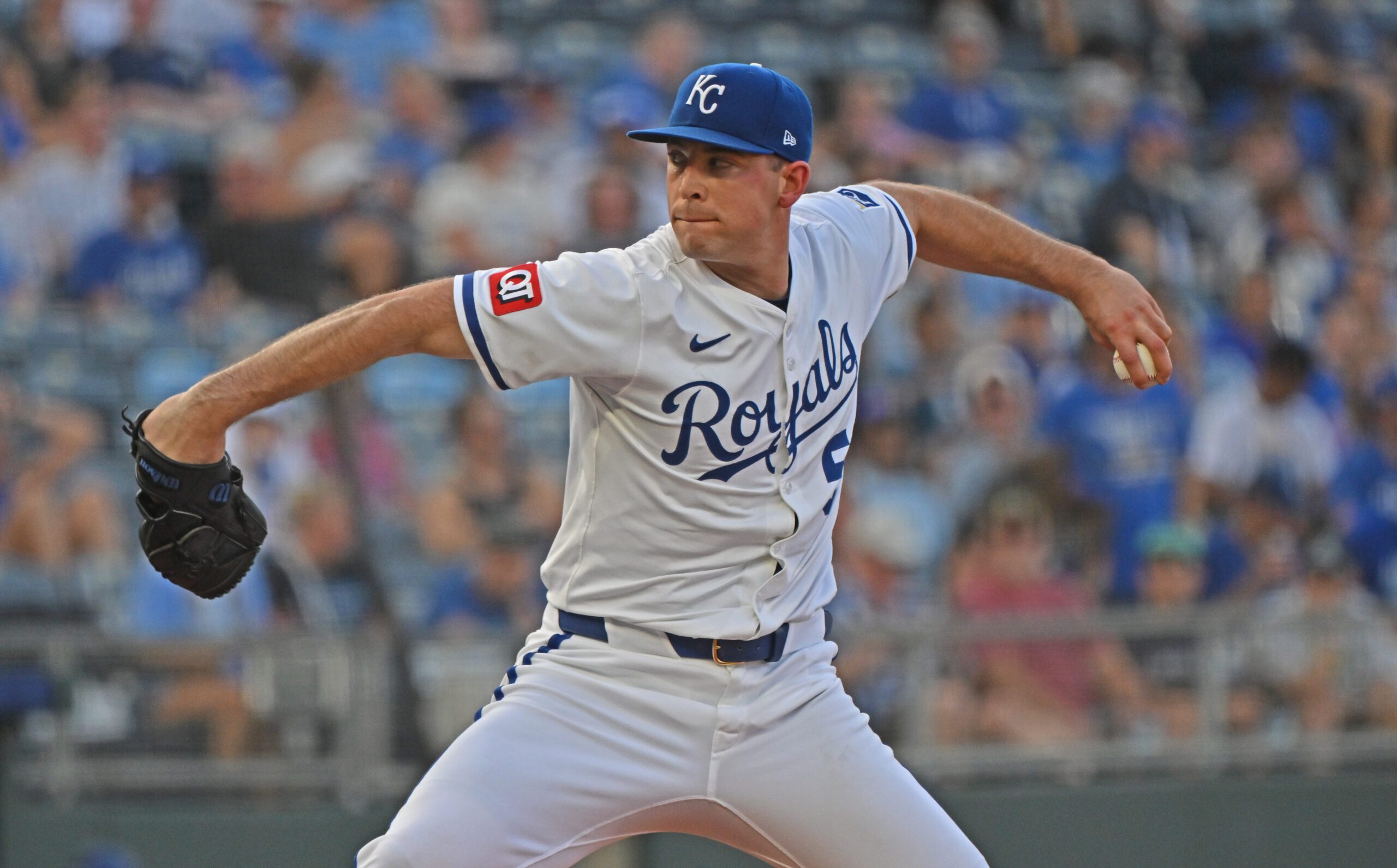 Jun 24, 2025; Kansas City, Missouri, USA; Kansas City Royals starting pitcher Kris Bubic (50) throws a pitch in the first inning against the Tampa Bay Rays at Kauffman Stadium. Mandatory Credit: Peter Aiken-Imagn Images