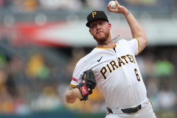Jun 28, 2025; Pittsburgh, Pennsylvania, USA;  Pittsburgh Pirates starting pitcher Bailey Falter (6) delivers a pitch against the New York Mets during the first inning at PNC Park. Mandatory Credit: Charles LeClaire-Imagn Images