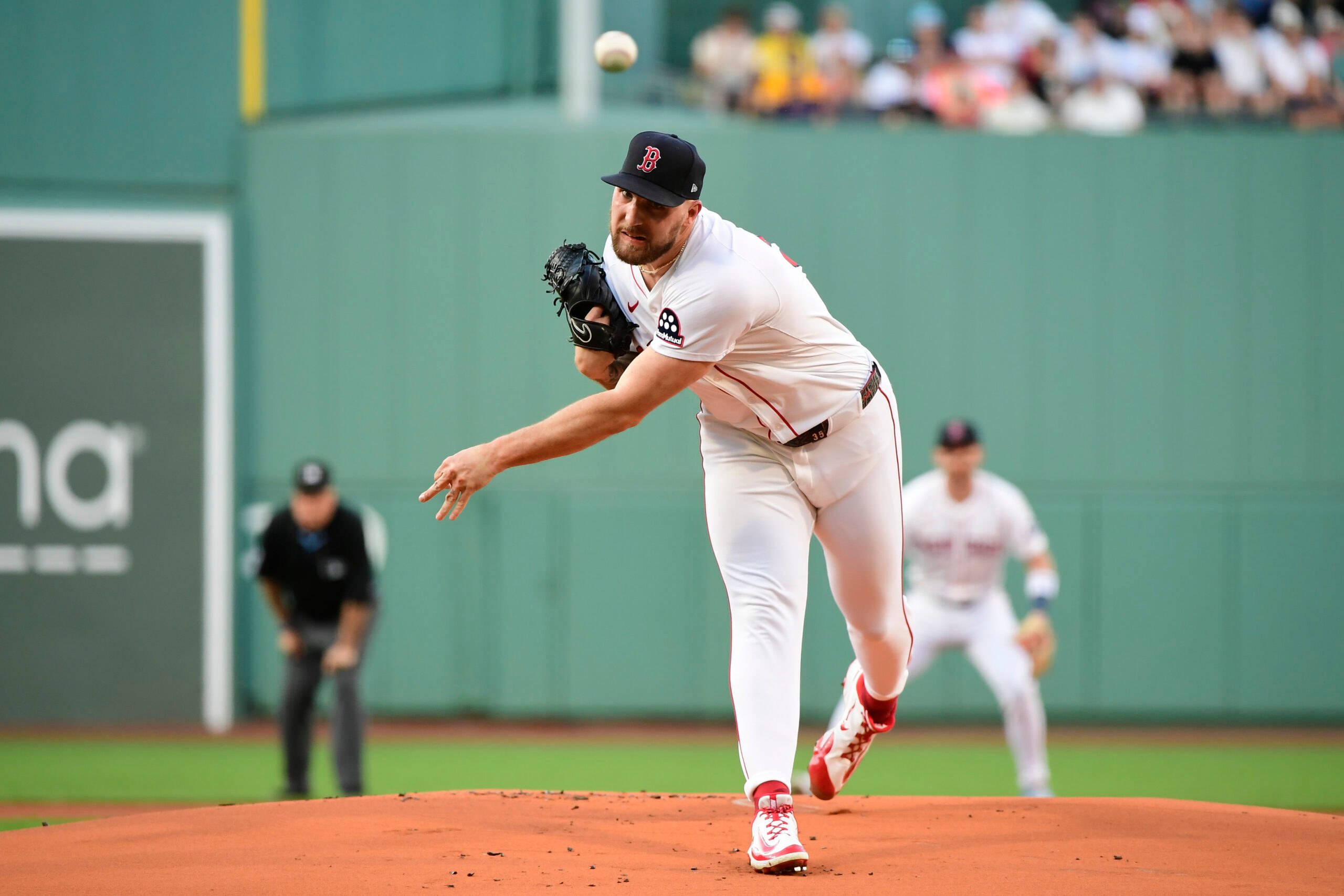 Jun 30, 2025; Boston, Massachusetts, USA; Boston Red Sox starting pitcher Garrett Crochet (35) pitches during the first against the Cincinnati Reds at Fenway Park. Mandatory Credit: Bob DeChiara-Imagn Images