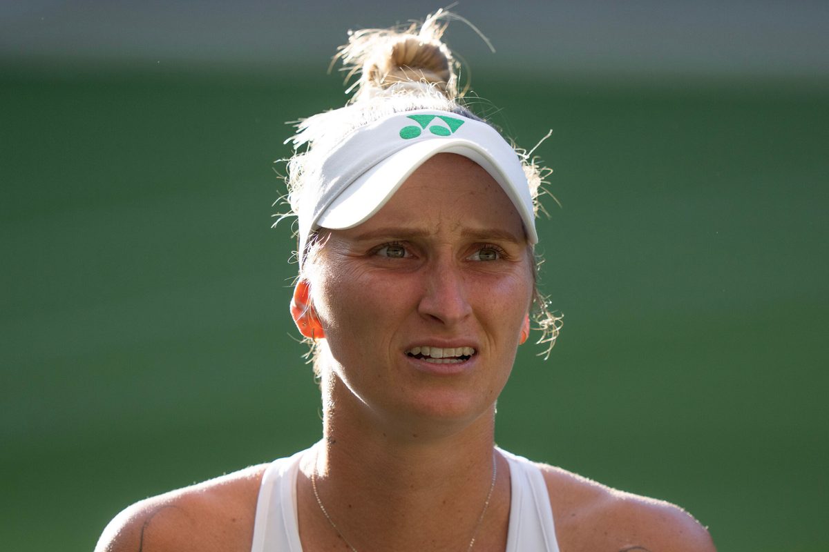 Jul 2, 2025; Wimbledon, United Kingdom; Marketa Vondrousova of the Czech Republic during her match against Emma Raducanu of Great Britain on day three at the All England Lawn Tennis and Croquet Club. Mandatory Credit: Susan Mullane-Imagn Images