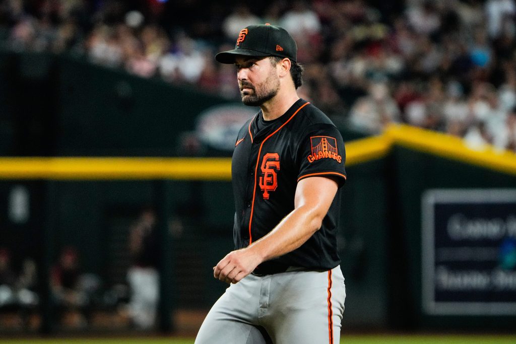 Jul 3, 2025; Phoenix, Arizona, USA; San Francisco Giants pitcher Robbie Ray (38) after the complete game between the Arizona Diamondbacks and the San Francisco Giants at Chase Field. Mandatory Credit: Arianna Grainey-Imagn Images