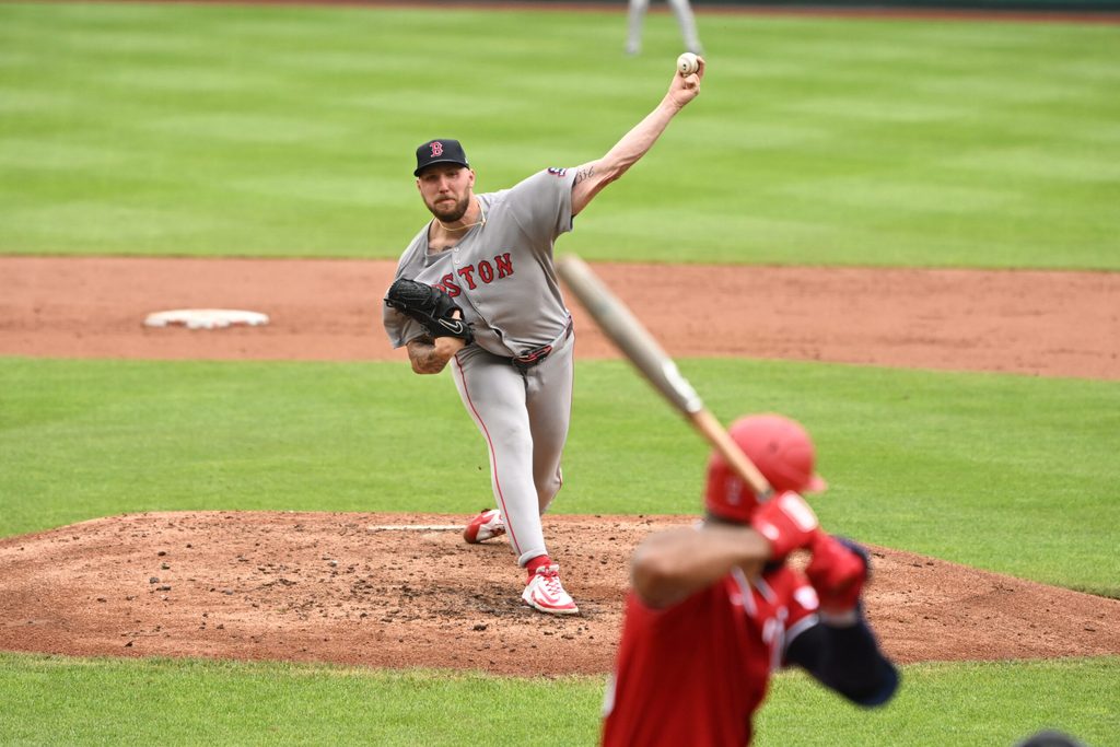 Jul 6, 2025; Washington, District of Columbia, USA; Boston Red Sox starting pitcher Garrett Crochet (35) throws a pitch against the Washington Nationals during the third inning at Nationals Park. Mandatory Credit: Rafael Suanes-Imagn Images