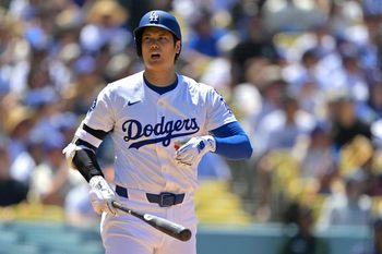 Jul 6, 2025; Los Angeles, California, USA;  Los Angeles Dodgers designated hitter Shohei Ohtani (17) reacts after a foul ball in the sixth inning against the Houston Astros at Dodger Stadium. Mandatory Credit: Jayne Kamin-Oncea-Imagn Images