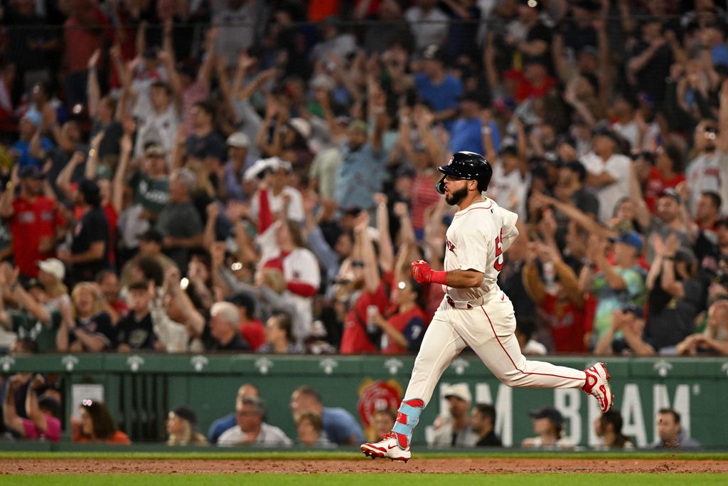 Jul 9, 2025; Boston, Massachusetts, USA; Boston Red Sox outfielder Wilyer Abreu (52) runs the bases after hitting a two-run home run against the Colorado Rockies during the fifth inning at Fenway Park. Mandatory Credit: Brian Fluharty-Imagn Images