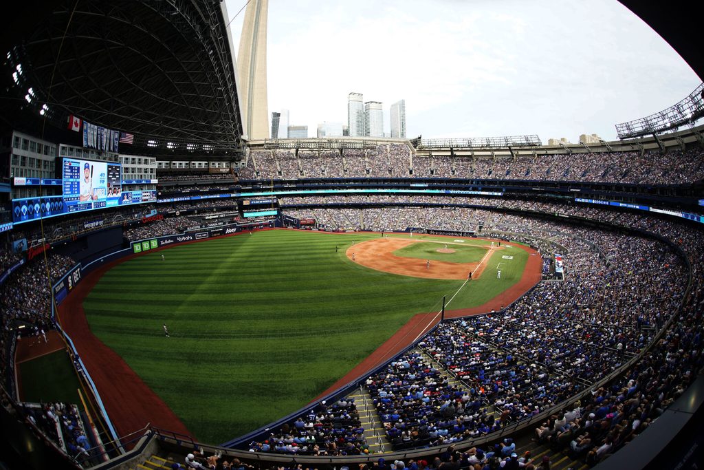 Jul 19, 2025; Toronto, Ontario, CAN; A general view of Rogers Centre from left field during a game between the San Francisco Giants and Toronto Blue Jays. Mandatory Credit: John E. Sokolowski-Imagn Images