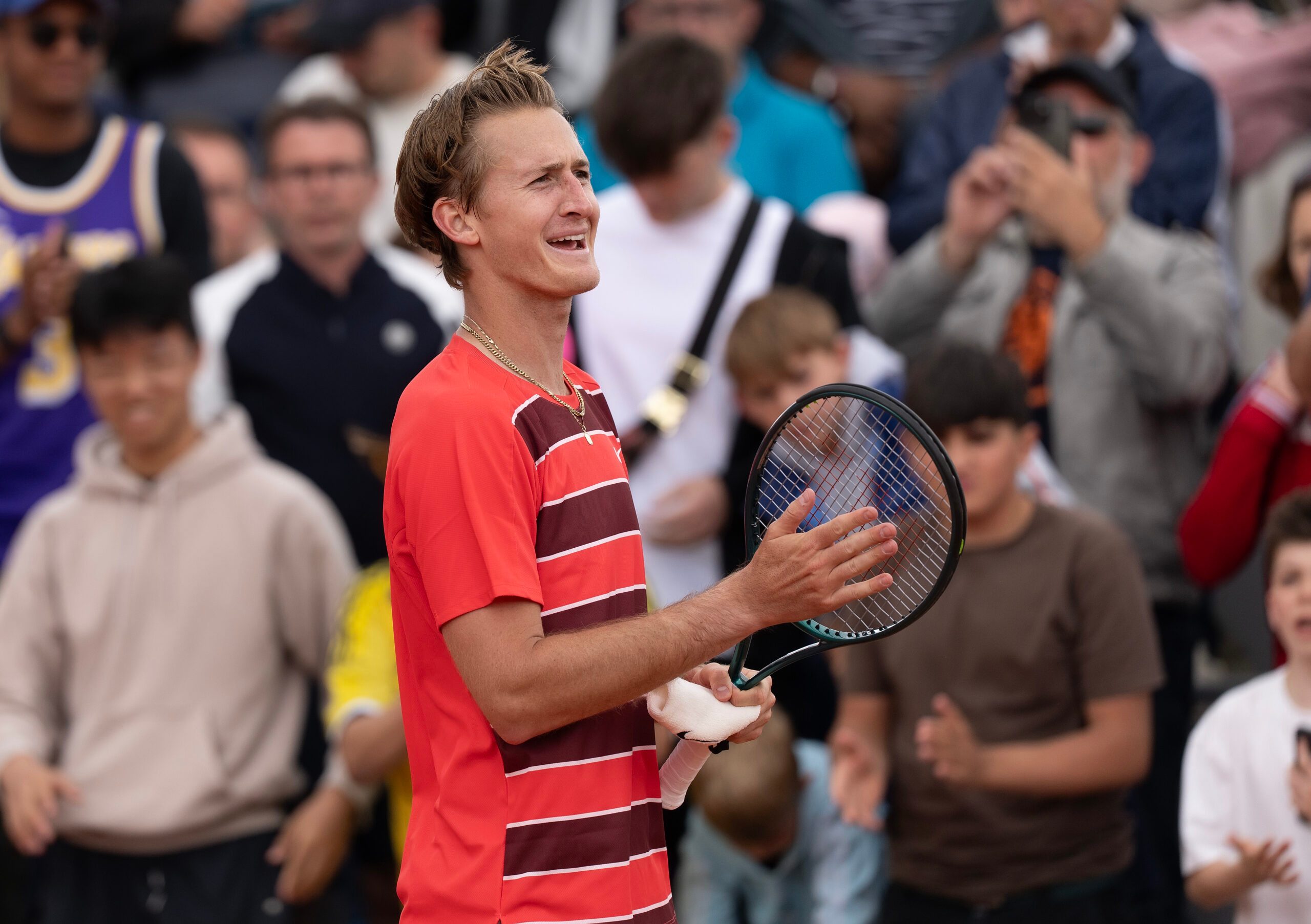 May 26, 2025; Paris, FR; Sebastian Korda of the United States celebrates winning his match against Luciano Darderi of Italy on day two at Roland Garros Stadium. Mandatory Credit: Susan Mullane-Imagn Images