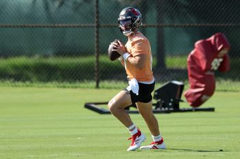 Jun 11, 2025; Tampa, FL, USA; Tampa Bay Buccaneers quarterback Baker Mayfield (6) works out at One Buc Place. Mandatory Credit: Kim Klement Neitzel-Imagn Images