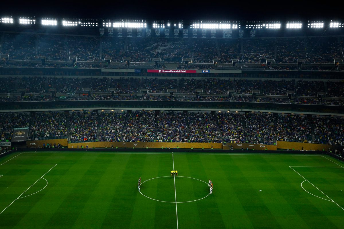 [Subscription Customers Only] Jul 4, 2025; Philadelphia, Pennsylvania, USA; General view during a minutes silence in tribute to Liverpool forward Diogo Jota and his brother Andre Silva before a quarterfinal match of the 2025 FIFA Club World Cup at Lincoln Financial Field. Mandatory Credit: Susana Vera-Reuters via Imagn Images