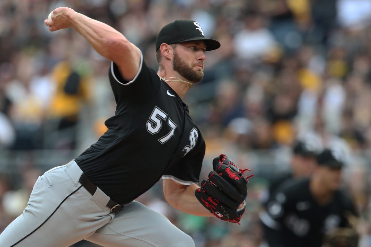 Jul 19, 2025; Pittsburgh, Pennsylvania, USA; Chicago White Sox starting pitcher Adrian Houser (57) delivers a pitch against the Pittsburgh Pirates during the first inning at PNC Park. Mandatory Credit: Charles LeClaire-Imagn Images