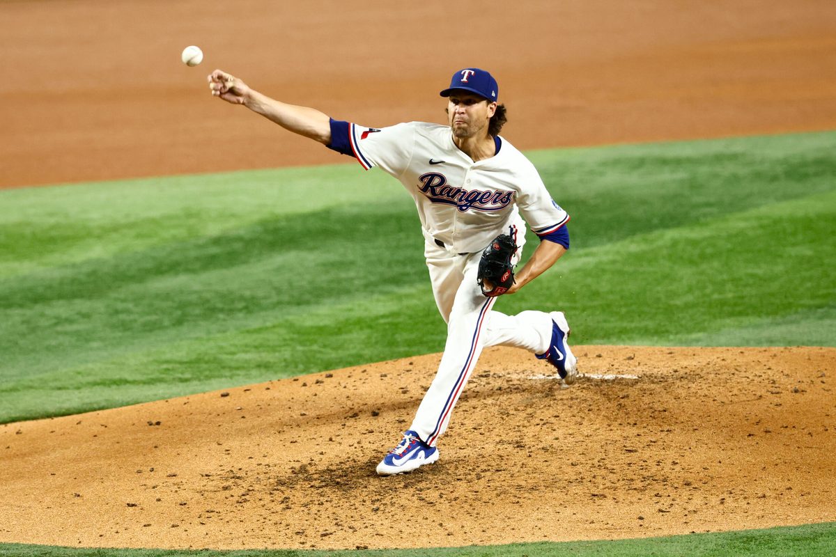 Jul 22, 2025; Arlington, Texas, USA; Texas Rangers starting pitcher Jacob deGrom (48) throws during the fourth inning against the Athletics at Globe Life Field. Mandatory Credit: Kevin Jairaj-Imagn Images