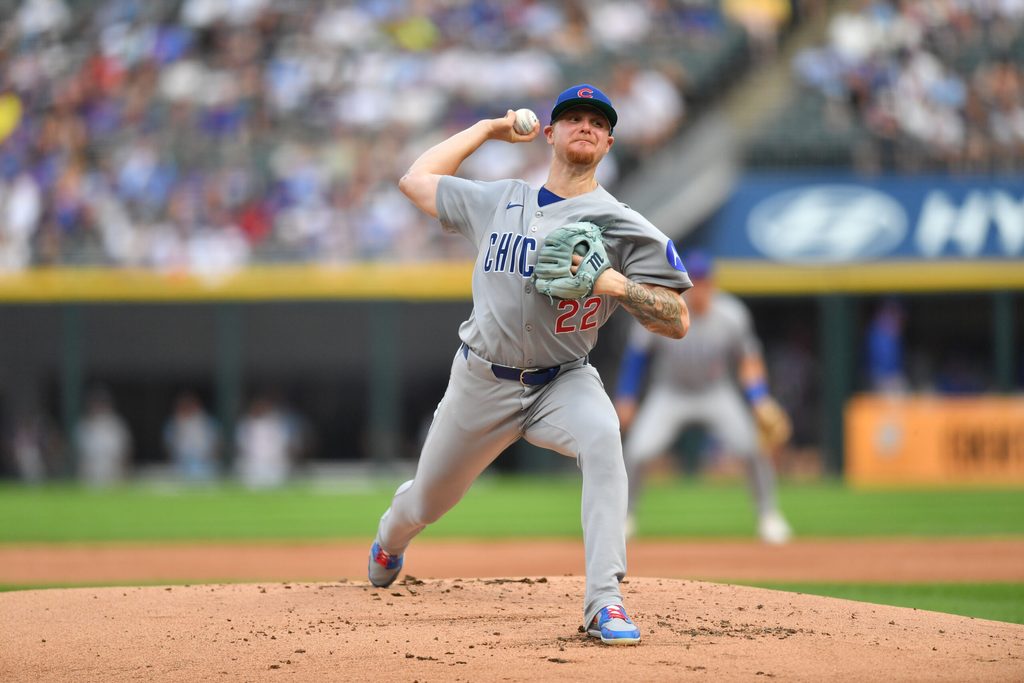 Jul 26, 2025; Chicago, Illinois, USA; Chicago Cubs starting pitcher Cade Horton (22) pitches during the first inning against the Chicago White Sox at Rate Field. Mandatory Credit: Patrick Gorski-Imagn Images