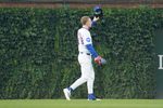Aug 5, 2025; Chicago, Illinois, USA; Chicago Cubs outfielder Pete Crow-Armstrong (4) waves to the fans before the game against the Cincinnati Reds at Wrigley Field. Mandatory Credit: David Banks-Imagn Images