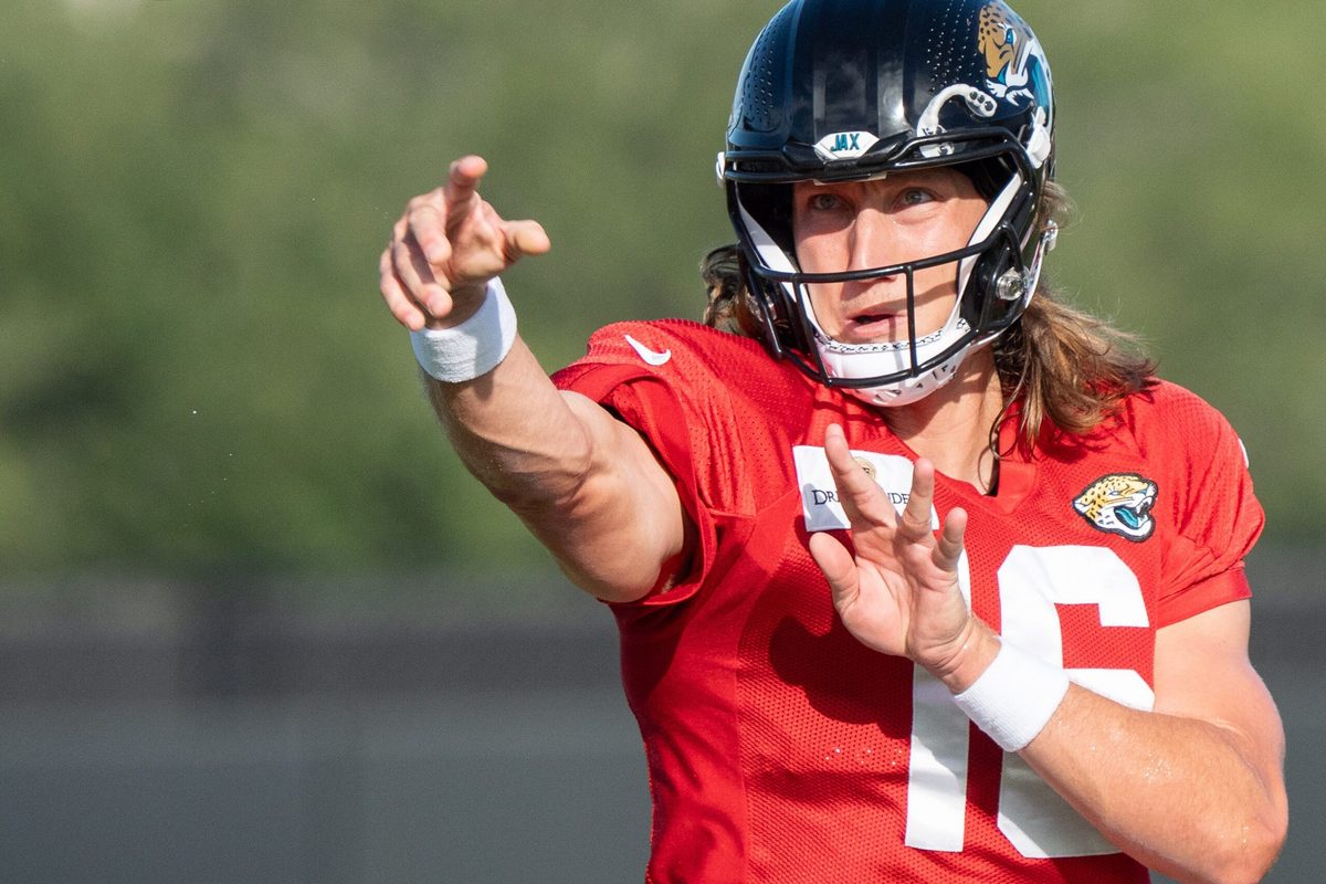 Jacksonville Jaguars quarterback Trevor Lawrence (16) throws a pass during the Jaguars 14th NFL training camp session at Miller Electric Center Tuesday August 12, 2025 in Jacksonville, Fla. The Jaguars travel to New Orleans to play the Saints this Sunday in their second preseason game. [Doug Engle/Florida Times-Union]