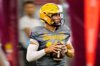 Arizona State quarterback Sam Leavitt (10) passes during a practice inside the Verde Dickey Dome in Tempe on Aug. 12, 2025.