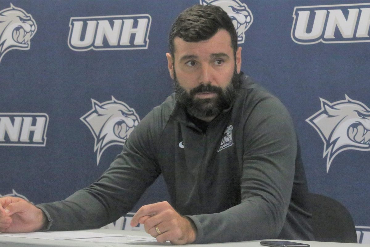 University of New Hampshire head football coach Rick Santos speaks to the media Wednesday, Nov. 27, 2024, prior to Saturday's NCAA Division I FCS first-round game against UT Martin.