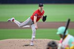 Aug 8, 2025; San Diego, California, USA; Boston Red Sox starting pitcher Walker Buehler (0) delivers during the first inning against the San Diego Padres at Petco Park. Mandatory Credit: Denis Poroy-Imagn Images