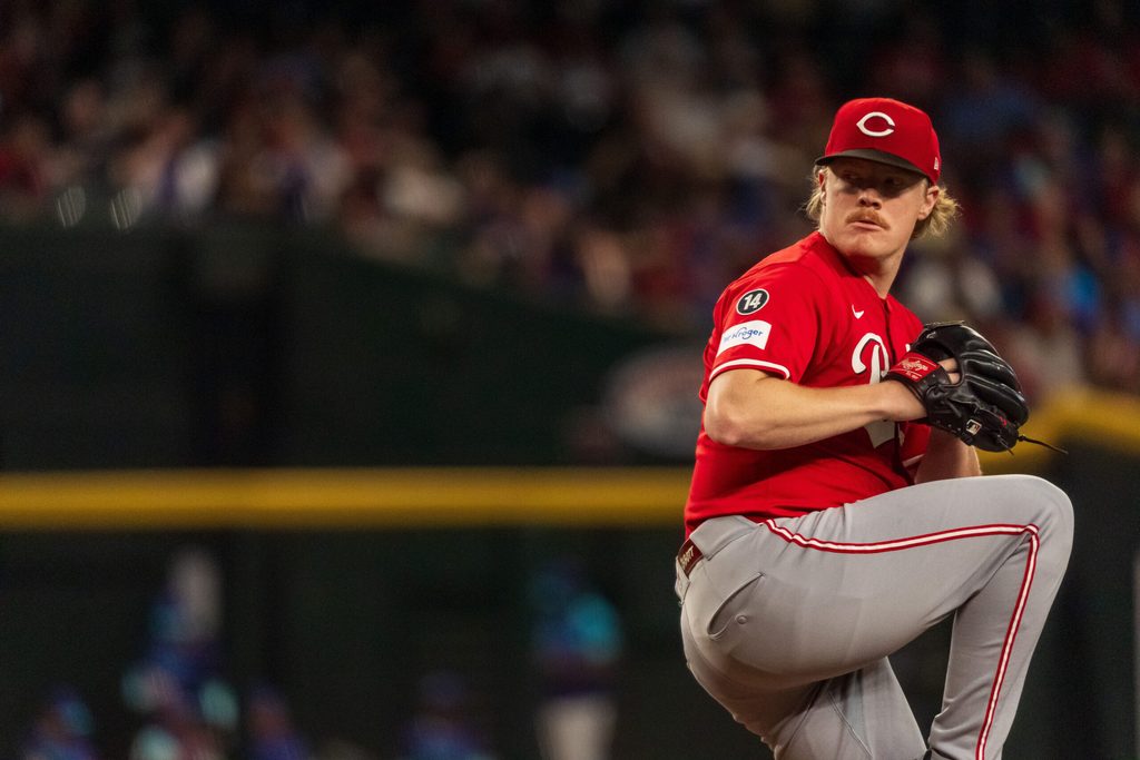 Aug 23, 2025; Phoenix, Arizona, USA; Cincinnati Reds starting pitcher Andrew Abbott (41) on the mound in the first inning against the Arizona Diamondbacks at Chase Field. Mandatory Credit: Allan Henry-Imagn Images