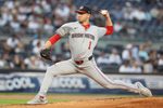 Aug 26, 2025; Bronx, New York, USA; Washington Nationals starting pitcher MacKenzie Gore (1) pitches in the first inning against the New York Yankees at Yankee Stadium. Mandatory Credit: Wendell Cruz-Imagn Images