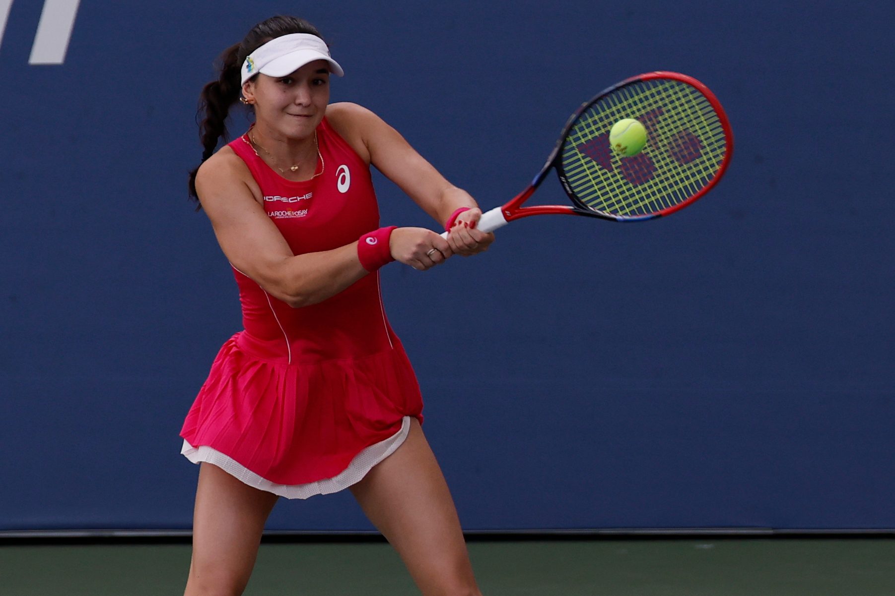 Aug 26, 2025; Flushing, NY, USA; Eva Lys (GER) hits a backhand against Francesca Jones (GBR) (not pictured) on day three of the 2025 US Open tennis tournament at Billie Jean King USTA National Tennis Center. Mandatory Credit: Geoff Burke-Imagn Images