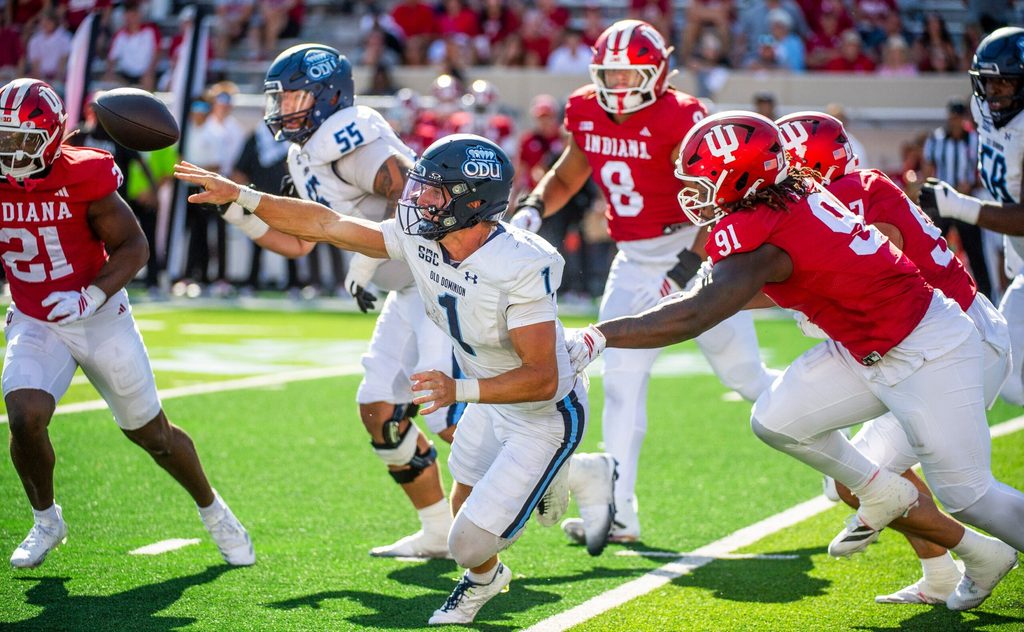 Old Dominion's Colton Joseph (1) during the Indiana versus Old Dominion football game at Memorial Stadium on Saturday, Aug. 30, 2025.