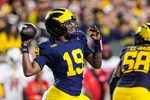 Michigan quarterback Bryce Underwood passes against New Mexico during the first half at Michigan Stadium in Ann Arbor on Saturday, August 30, 2025.