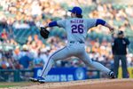 Sep 2, 2025; Detroit, Michigan, USA; New York Mets starting pitcher Nolan McLean (26) delivers in the first inning against the Detroit Tigers at Comerica Park. Mandatory Credit: David Reginek-Imagn Images