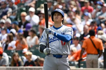 Sep 7, 2025; Baltimore, Maryland, USA;  Los Angeles Dodgers designated hitter Shohei Ohtani (17) prepares for a third inning at bat against the Baltimore Orioles at Oriole Park at Camden Yards. Mandatory Credit: Tommy Gilligan-Imagn Images