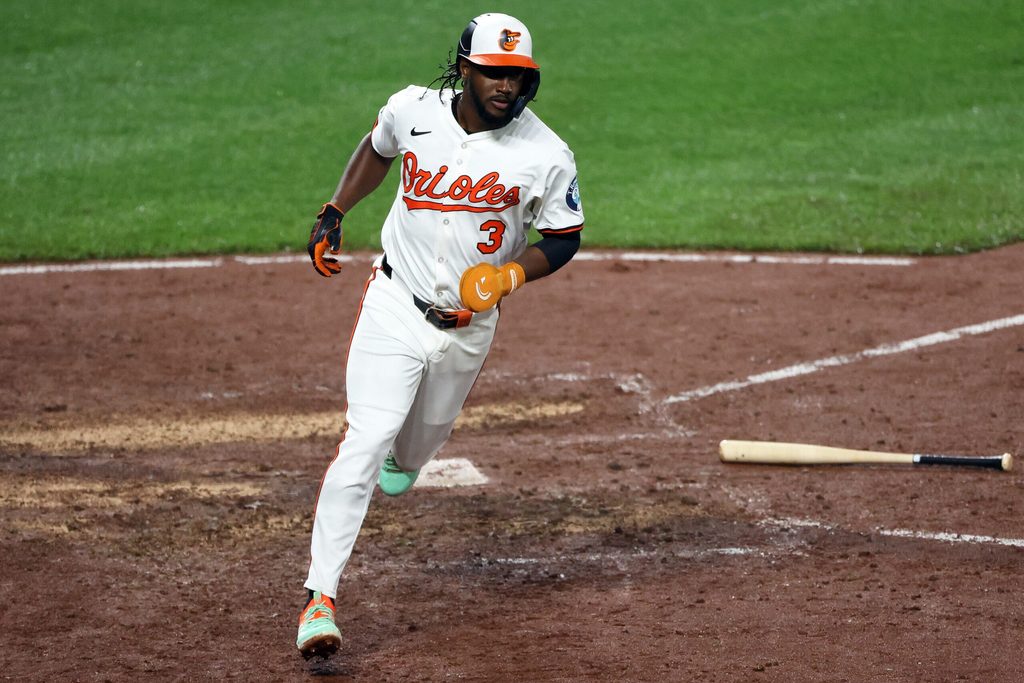 Sep 10, 2025; Baltimore, Maryland, USA; Baltimore Orioles shortstop Jorge Mateo (3) scores the game-winning run during the 10th inning against the Pittsburgh Pirates at Oriole Park at Camden Yards. Mandatory Credit: Daniel Kucin Jr.-Imagn Images