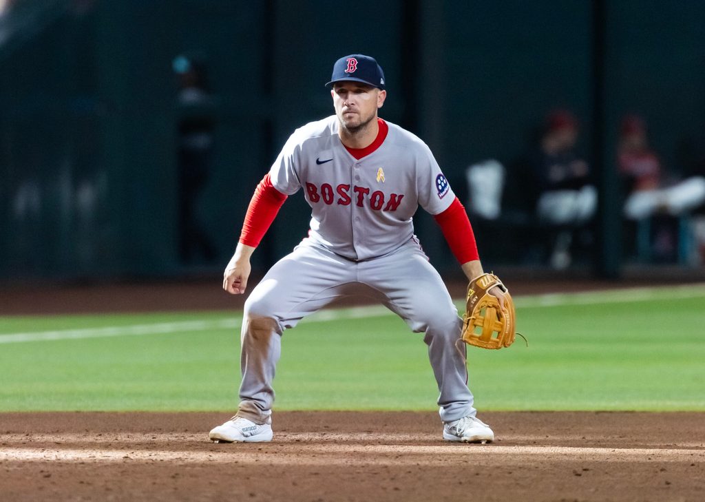 Sep 7, 2025; Phoenix, Arizona, USA; Boston Red Sox third baseman Alex Bregman against the Arizona Diamondbacks at Chase Field. Mandatory Credit: Mark J. Rebilas-Imagn Images