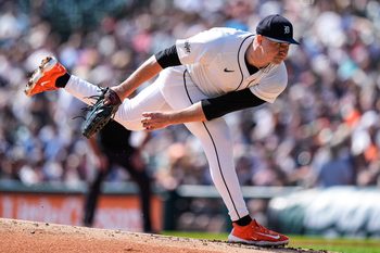 Detroit Tigers pitcher Tarik Skubal (29) throws against Cleveland Guardians during the first inning at Comerica Park in Detroit on Thursday, Sept. 18, 2025.
