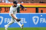 Detroit Tigers outfielder Riley Greene (31) catches a fly ball against Atlanta Braves during the seventh inning at Comerica Park in Detroit on Sunday, Sept. 21, 2025.