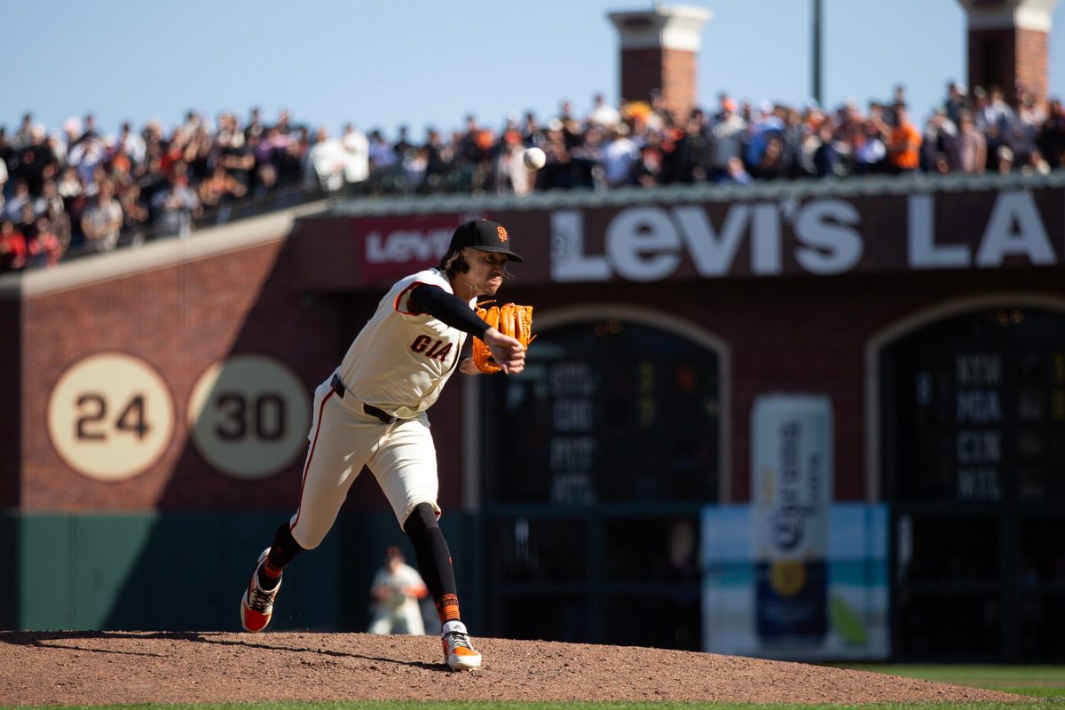 Sep 27, 2025; San Francisco, California, USA; San Francisco Giants pitcher Spencer Bivens (76) delivers a pitch against the Colorado Rockies during the ninth inning at Oracle Park. Mandatory Credit: D. Ross Cameron-Imagn Images
