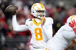 Tennessee Volunteers quarterback Nico Iamaleava (8) throws during the second half of the College Football Playoff first round game against the Ohio State Buckeyes at Ohio Stadium in Columbus on Dec. 22, 2024. Ohio State won 42-17.