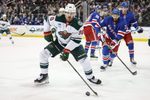 Apr 2, 2025; New York, New York, USA;  Minnesota Wild left wing Marcus Johansson (90) at Madison Square Garden. Mandatory Credit: Wendell Cruz-Imagn Images