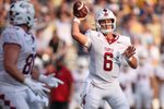 Sep 20, 2025; Atlanta, Georgia, USA; Temple Owls quarterback Evan Simon (6) throws a pass against the Georgia Tech Yellow Jackets in the second quarter at Bobby Dodd Stadium at Hyundai Field. Mandatory Credit: Brett Davis-Imagn Images